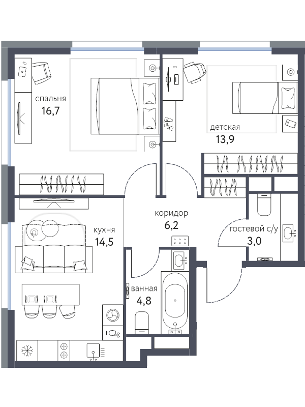2 ккв 58,4 м²