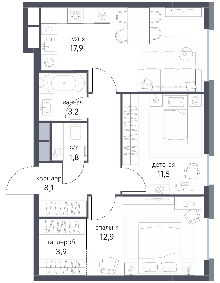 3 ккв (Евро) 59,3 м²