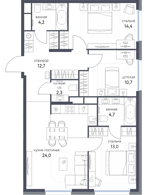 4 ккв (Евро) 85,4 м²