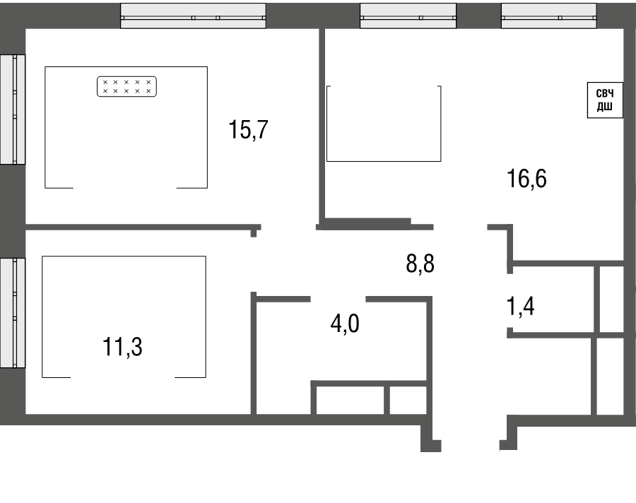 3 ккв (Евро) 59,4 м²
