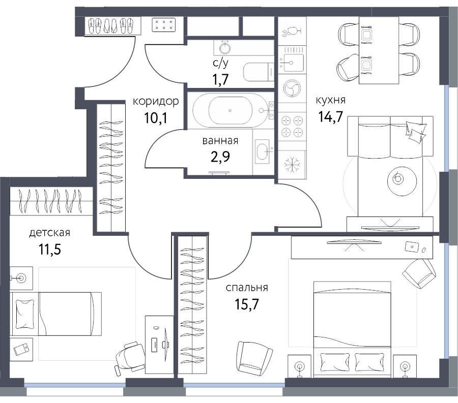 2 ккв 56,4 м²