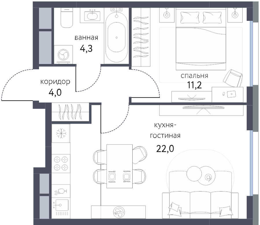 2 ккв (Евро) 41,5 м²