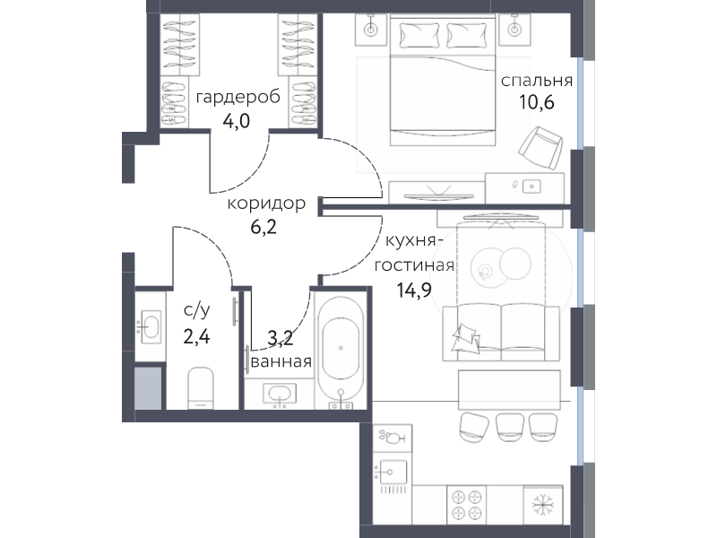 2 ккв (Евро) 40,9 м²