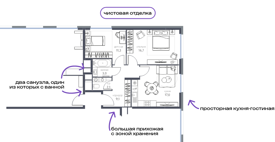 3 ккв (Евро) 59,2 м²