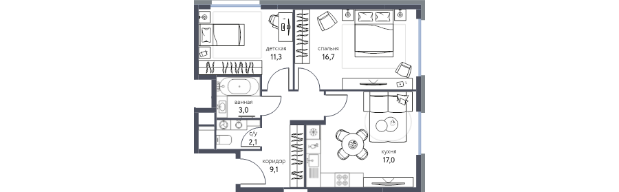 3 ккв (Евро) 59,2 м²