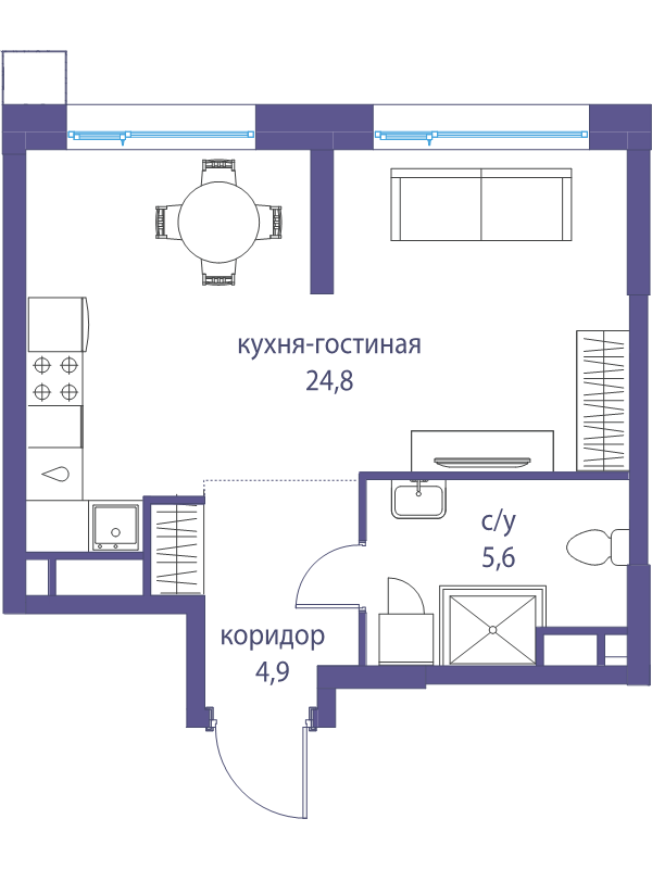 Студия 35,3 м²