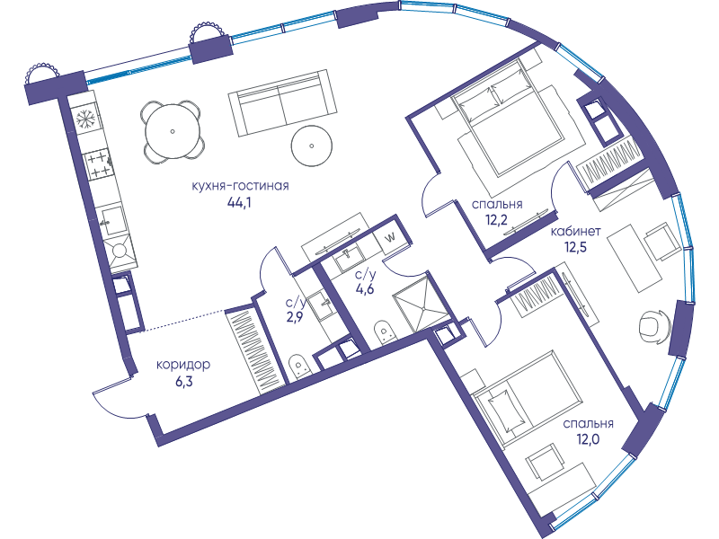 4 ккв (Евро) 94,4 м²
