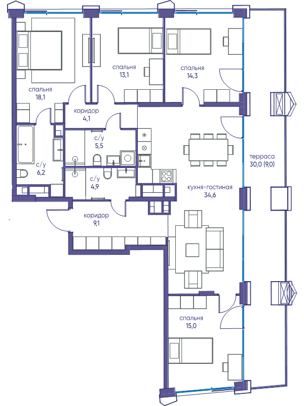 5 ккв (Евро) 133,9 м²
