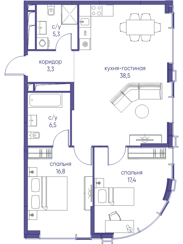 3 ккв (Евро) 87,8 м²