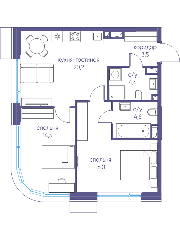 3 ккв (Евро) 63,2 м²