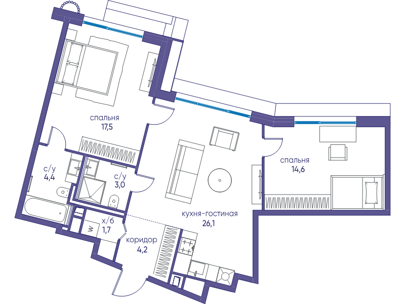 3 ккв (Евро) 71,6 м²