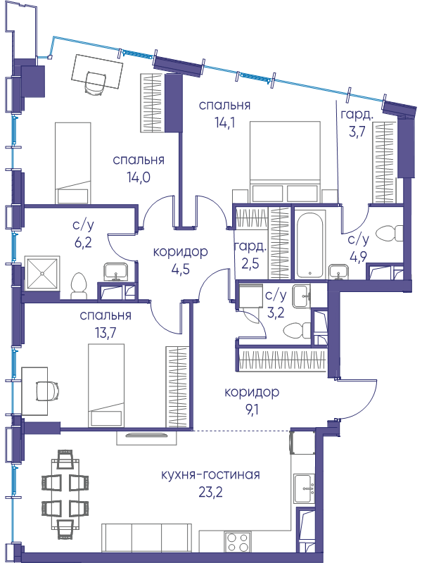 4 ккв (Евро) 99,1 м²