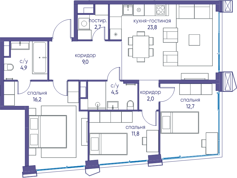 4 ккв (Евро) 87,6 м²