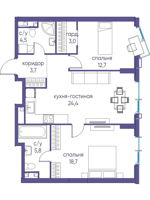 3 ккв (Евро) 72,8 м²