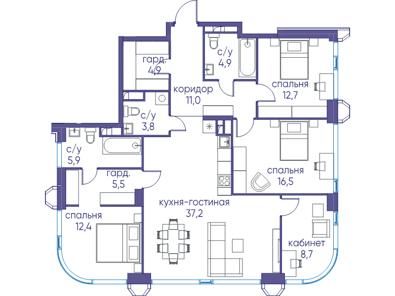 5 ккв (Евро) 123,5 м²