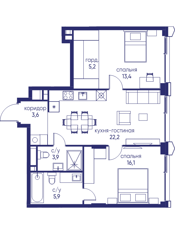 3 ккв (Евро) 70,3 м²