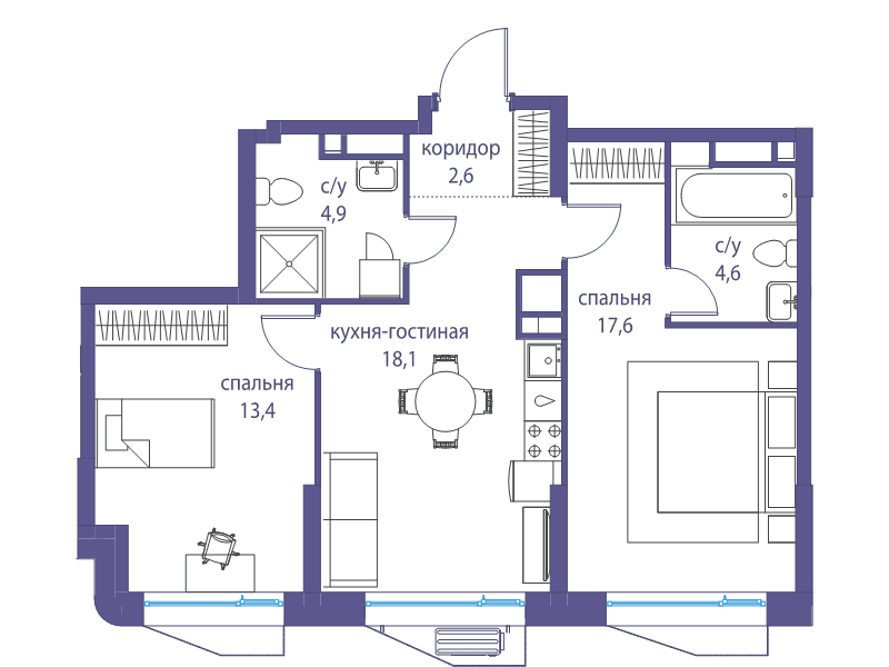 3 ккв (Евро) 61,2 м²