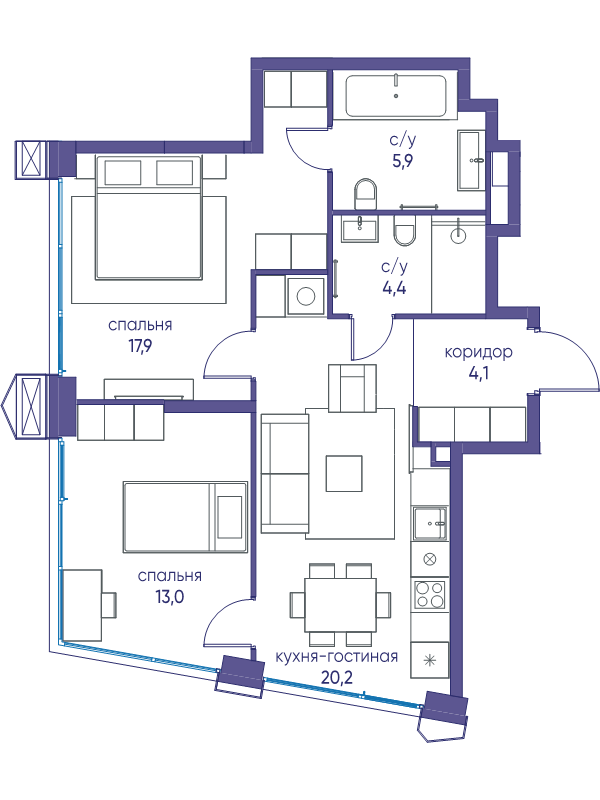 3 ккв (Евро) 65,5 м²