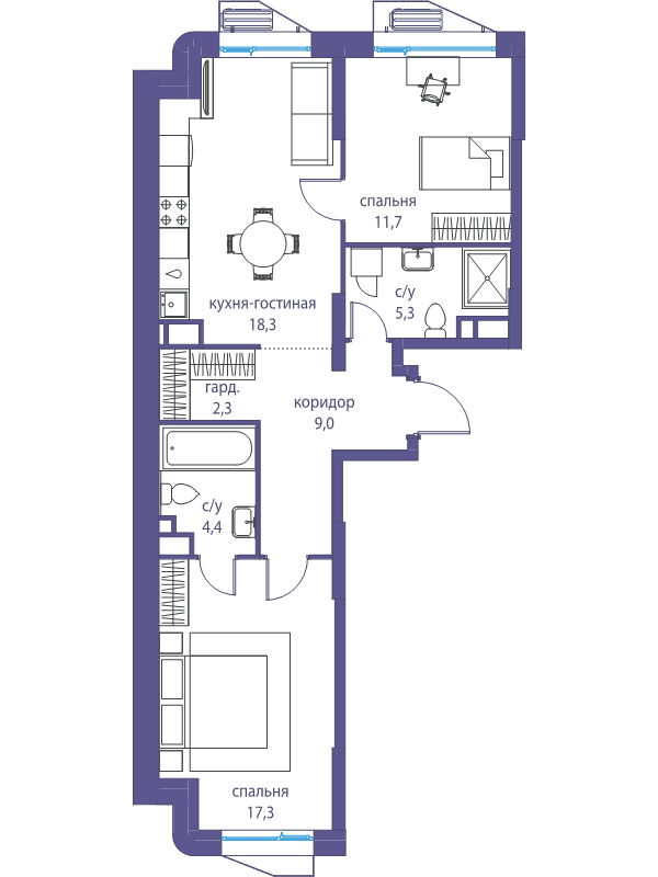 3 ккв (Евро) 68,3 м²