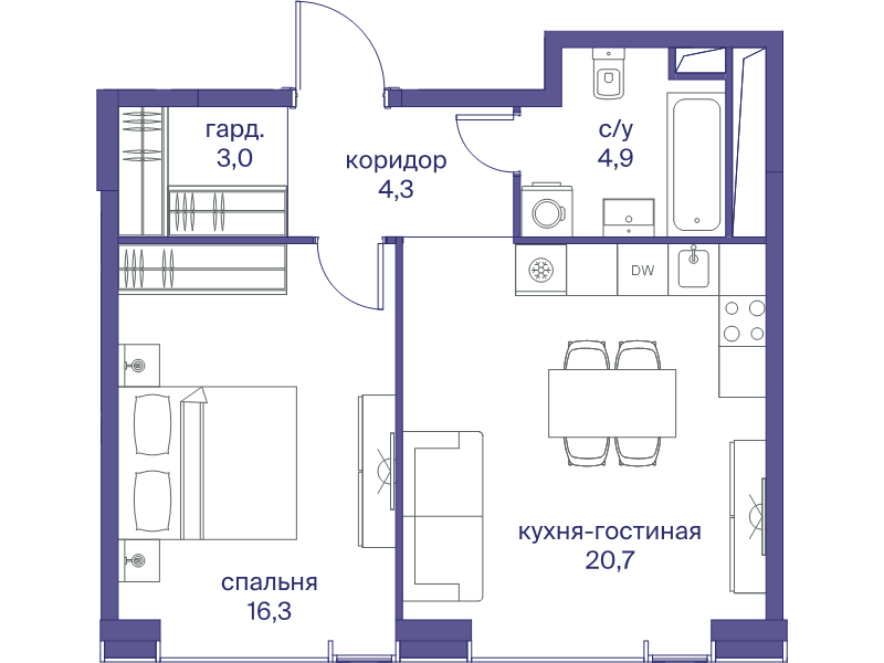 2 ккв (Евро) 49,2 м²
