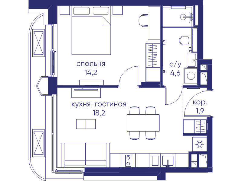2 ккв (Евро) 38,9 м²