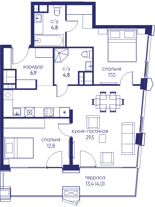 3 ккв (Евро) 79,8 м²