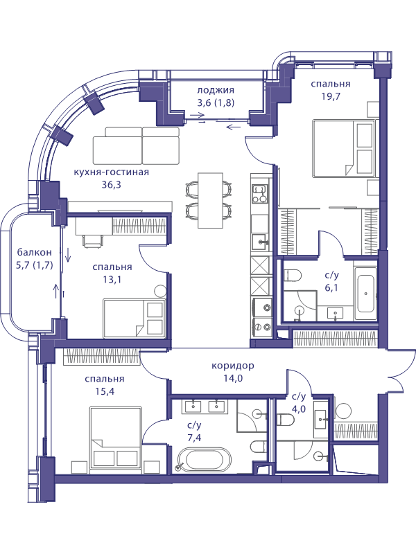 4 ккв (Евро) 119,5 м²