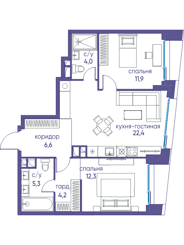 3 ккв (Евро) 66,7 м²