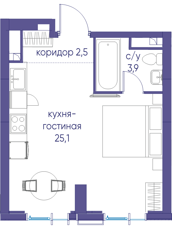 Студия 31,5 м²