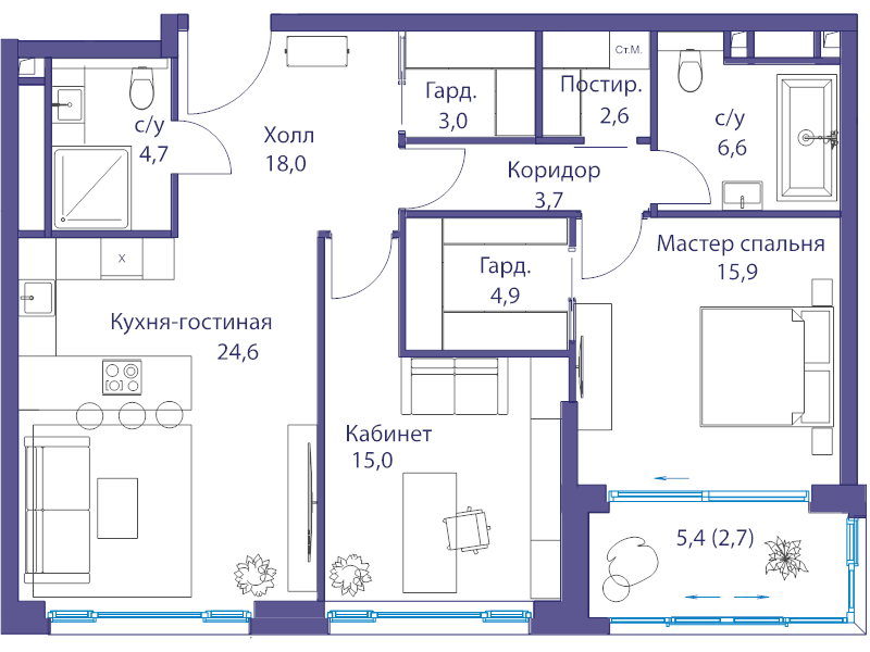3 ккв (Евро) 97,5 м²