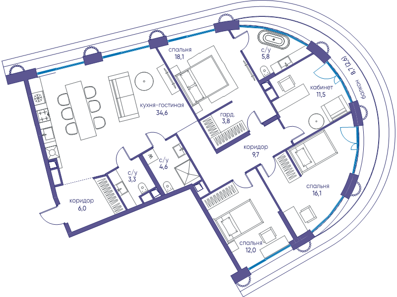 5 ккв (Евро) 124,7 м²