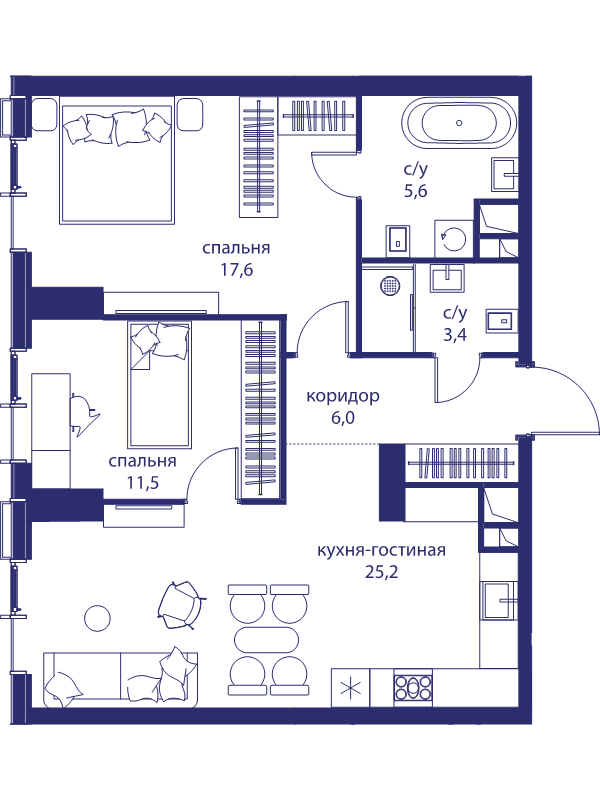 3 ккв (Евро) 69,3 м²