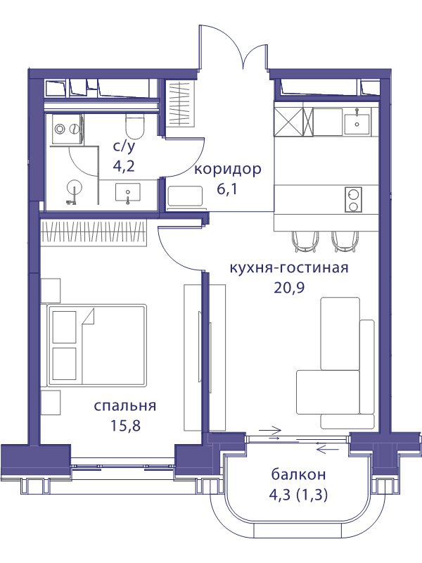 2 ккв (Евро) 48,3 м²