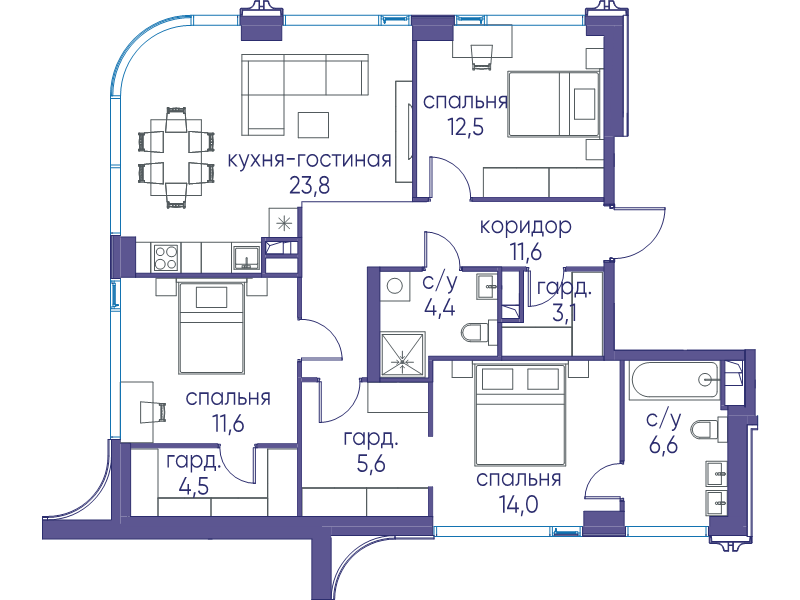 4 ккв (Евро) 97,7 м²