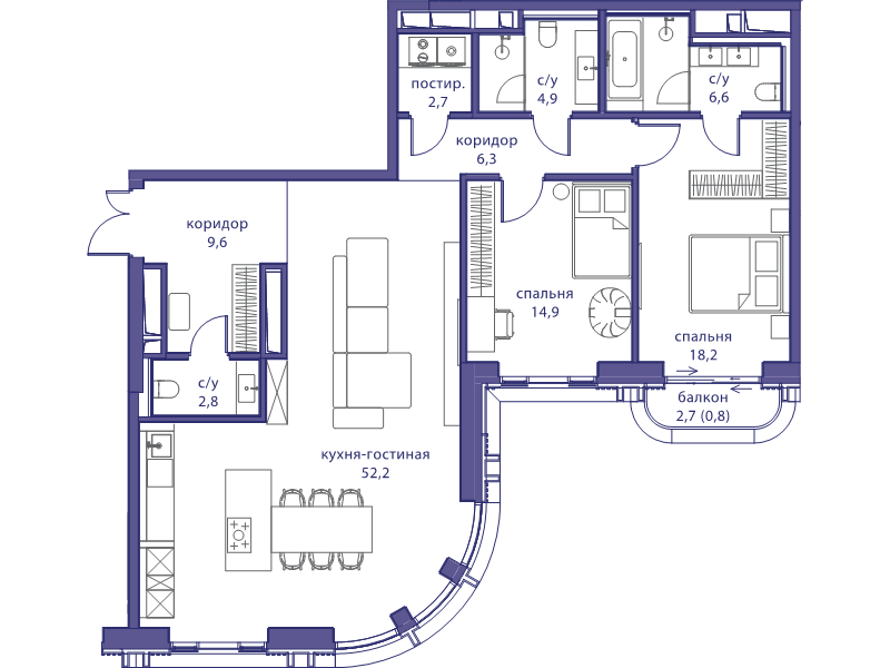3 ккв (Евро) 119 м²