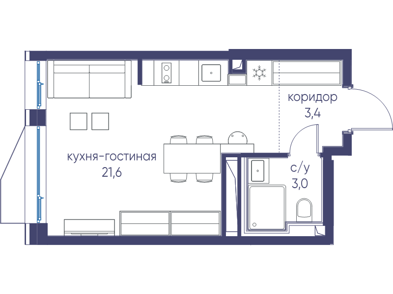 Студия 28 м²