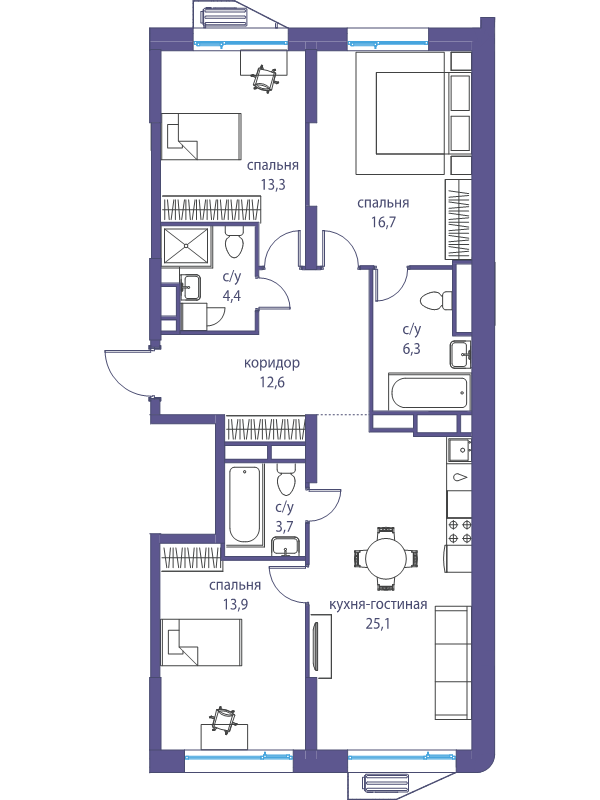 4 ккв (Евро) 96 м²