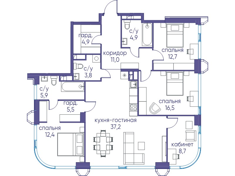 5 ккв (Евро) 123,5 м²