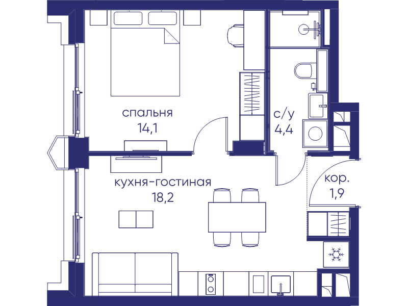 2 ккв (Евро) 38,6 м²
