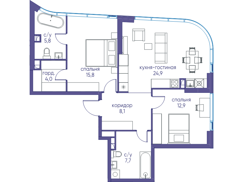 3 ккв (Евро) 79,1 м²