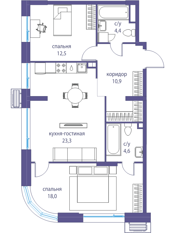 3 ккв (Евро) 73,7 м²