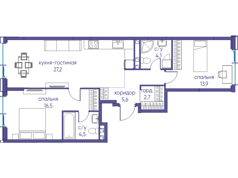 3 ккв (Евро) 74,5 м²