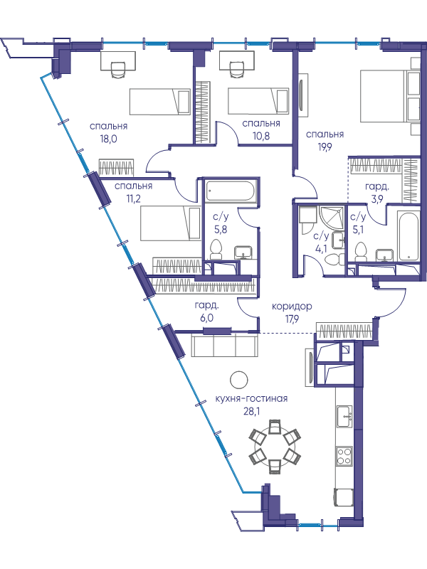 5 ккв (Евро) 130,8 м²