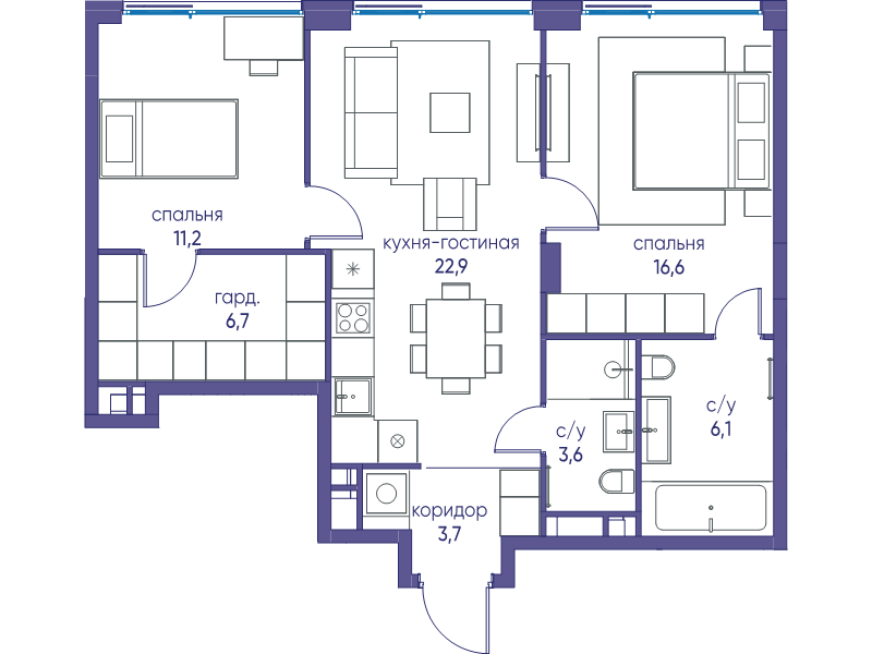 3 ккв (Евро) 70,8 м²
