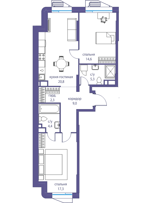 3 ккв (Евро) 73,7 м²
