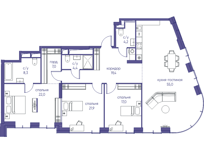 4 ккв (Евро) 159,1 м²