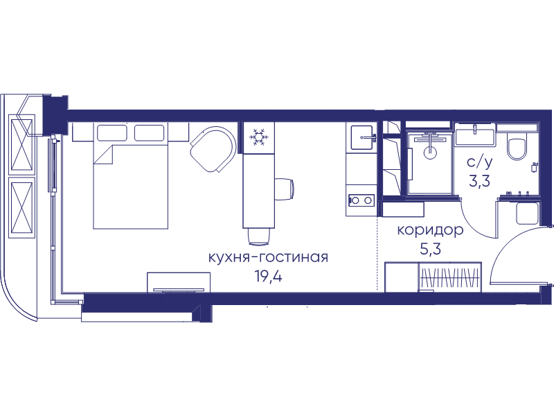 Студия 28 м²