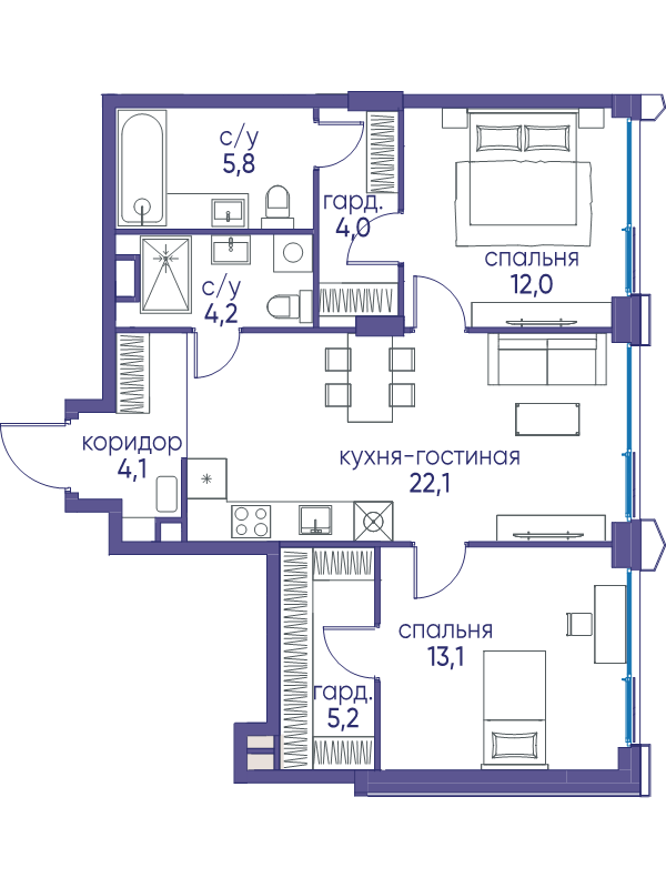 3 ккв (Евро) 70,5 м²