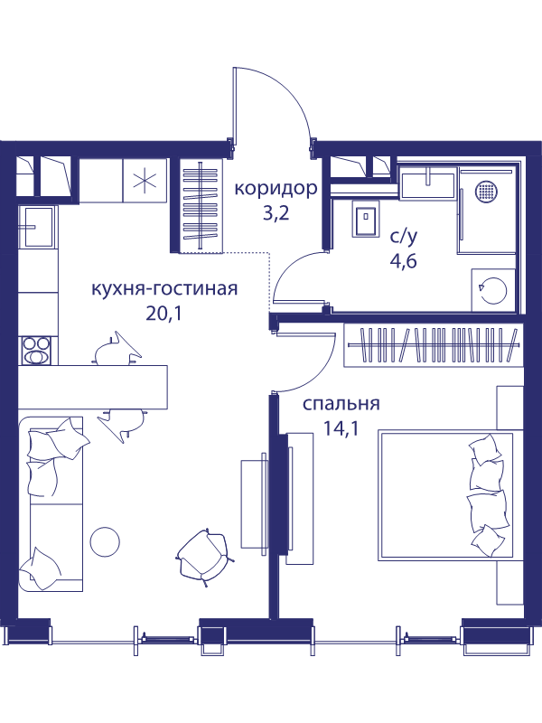 2 ккв (Евро) 42 м²
