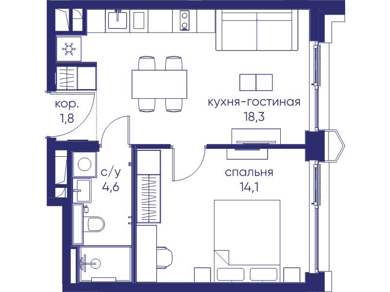 2 ккв (Евро) 38,8 м²